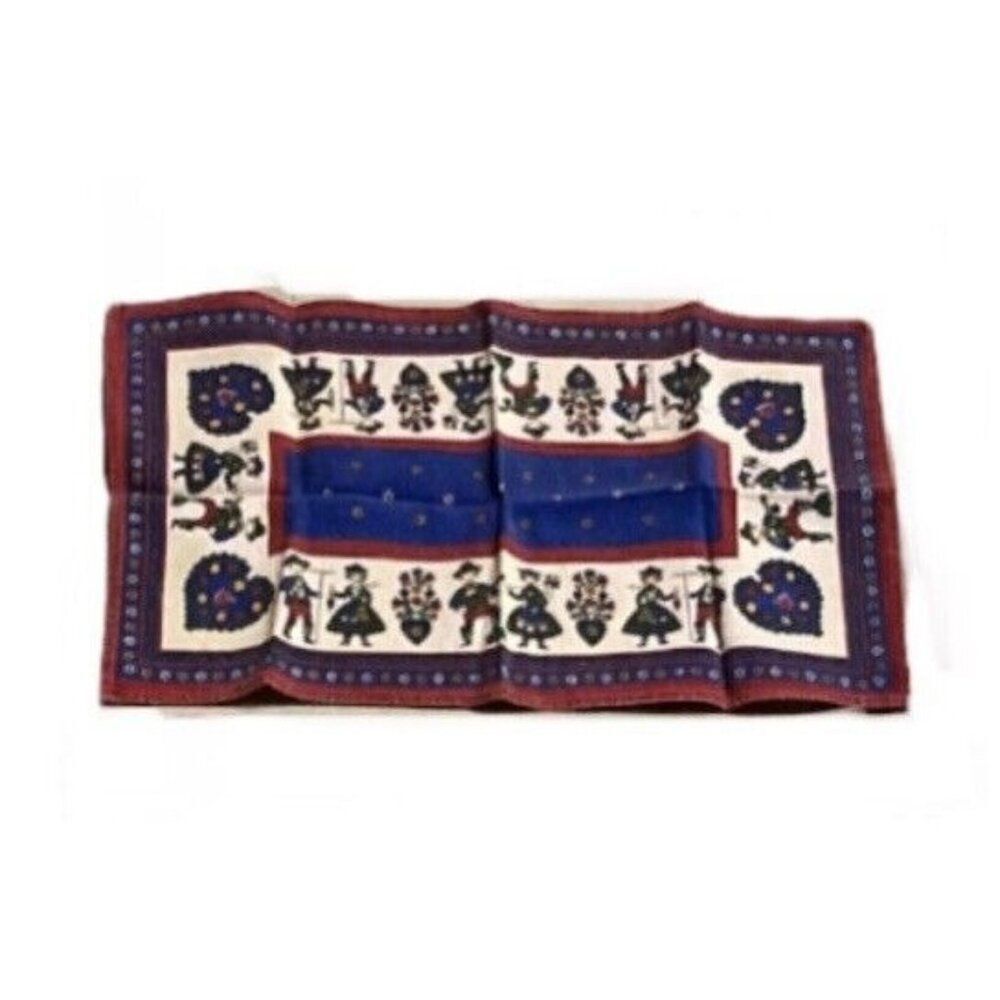 Vintage Kolf Austria FolkLore  Art Table Centerpiece Red Blue Cotton 15.5x11”